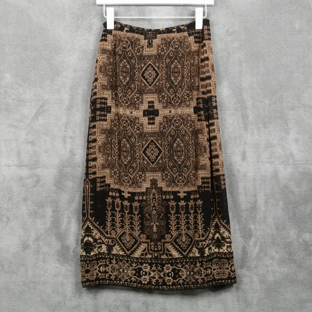 EMANUEL UNGARO 100% Silk Faux Wrap Midi Skirt Persian Tapestry Geo Print Sz 4P